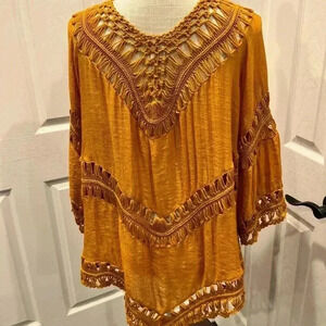 Vivid Boho Bohemian Crochet look mix blouse shirt oversized size 1X